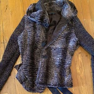 LINEA DOMAIN Limited Collection Brown Knit Faux Fur Leather bow